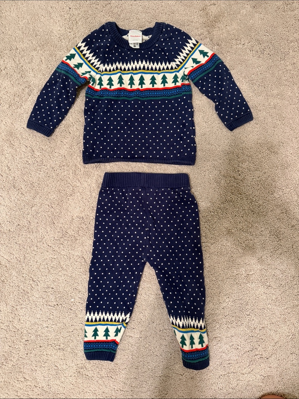 Hanna Andersson Navy Holiday Tree Knit Sweater & Pants Set